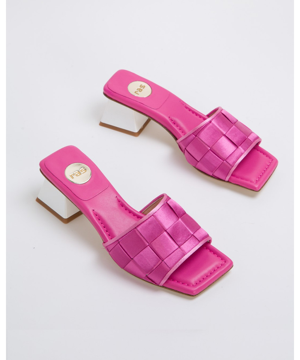 Pink woven satin mules