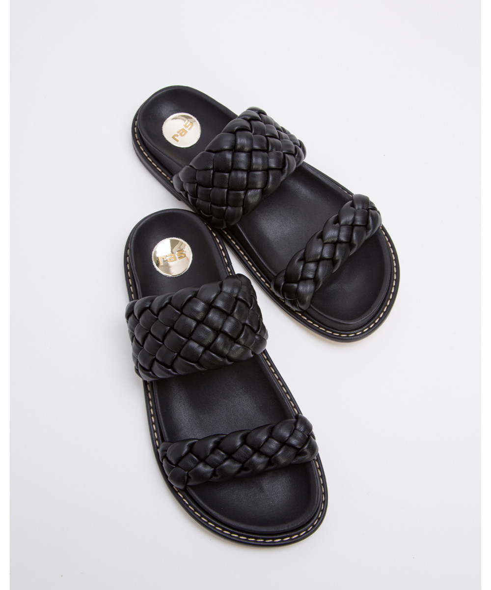 black braided flat sandals