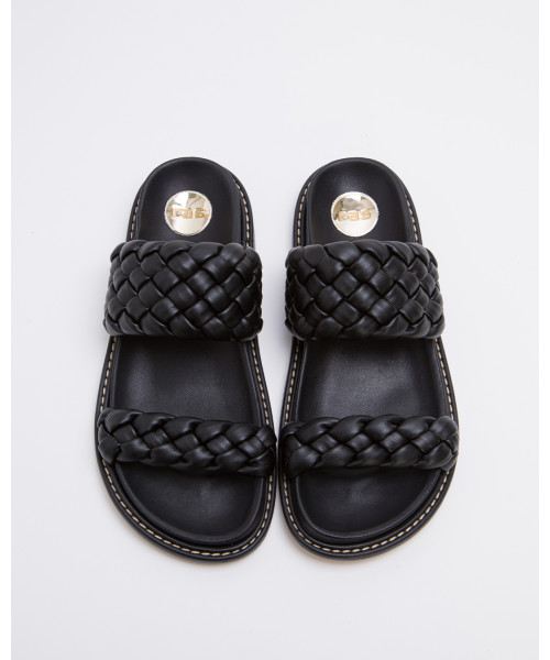 black double strap flat sandals