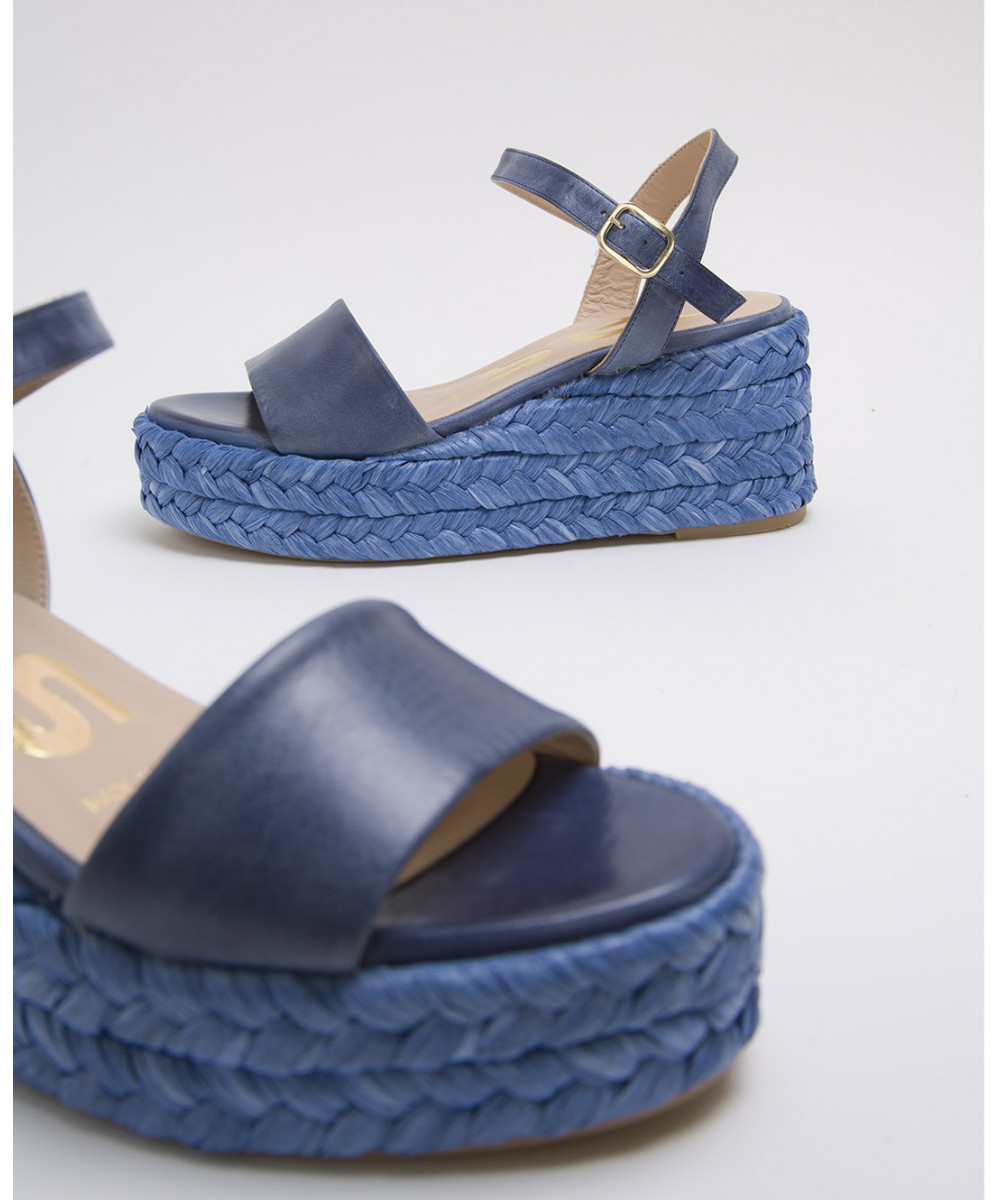 gioela raffia & leather platform wedge sandals