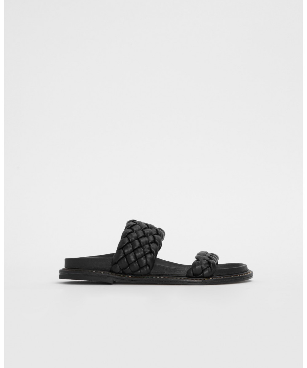 black braided flat sandals